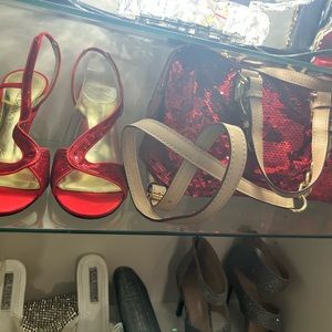 Red Sequins bag with matching shoe